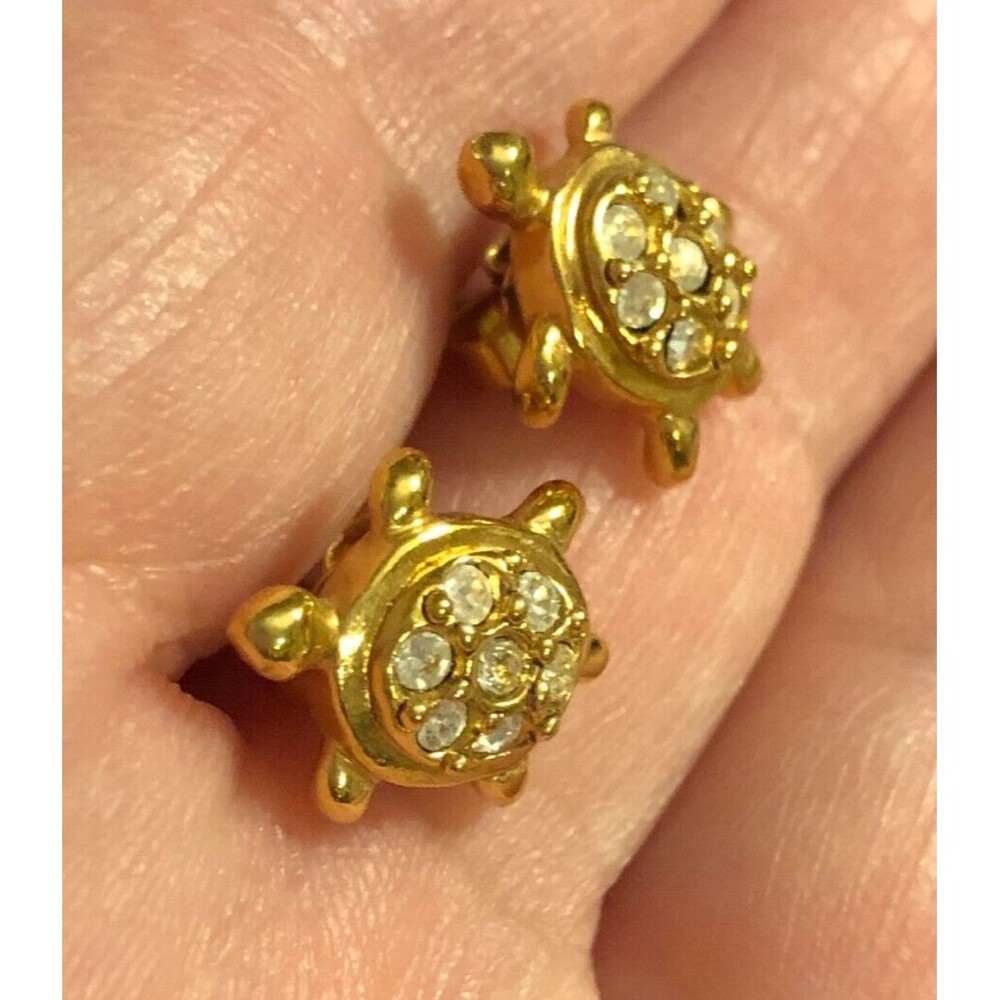 Vintage “Avon Precious Turtle Earrings” 1992 Gold Plated Rhinestone - Picture 5 of 5